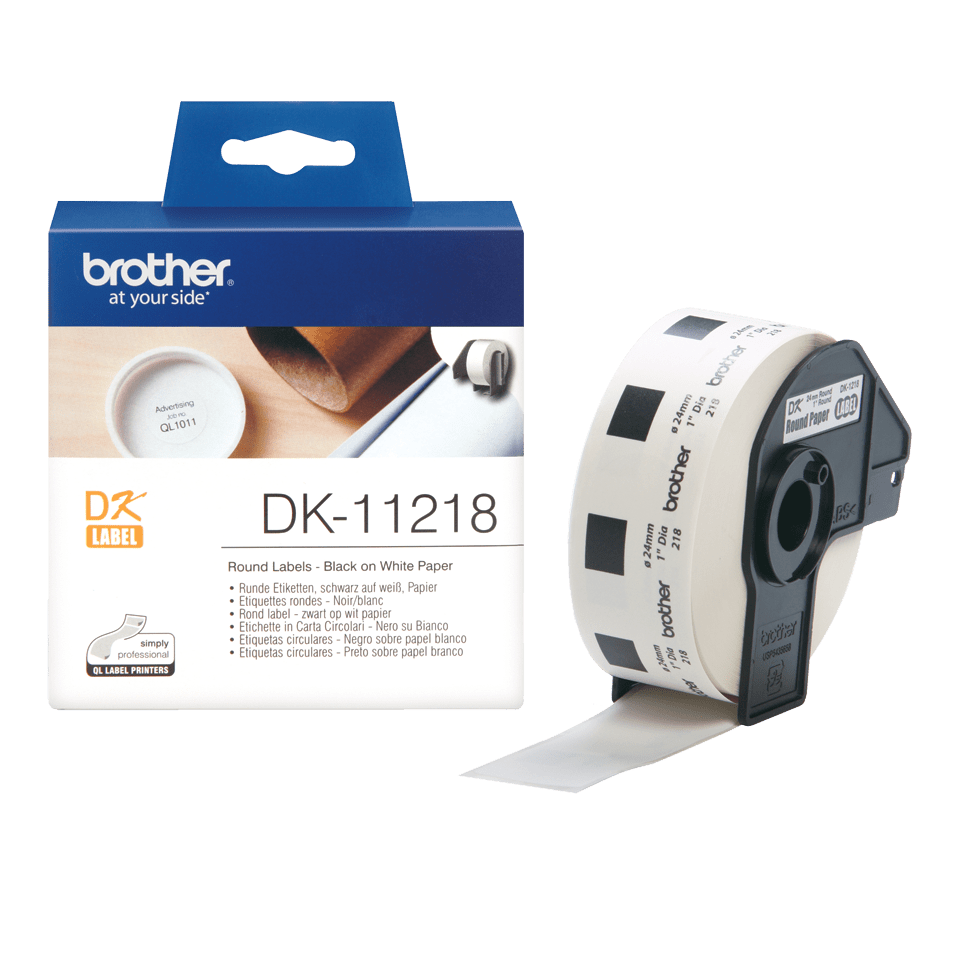 Brother DK-11218 / DK11218 die-cut labels, black on white, Ø 24 mm, 1,000 labels