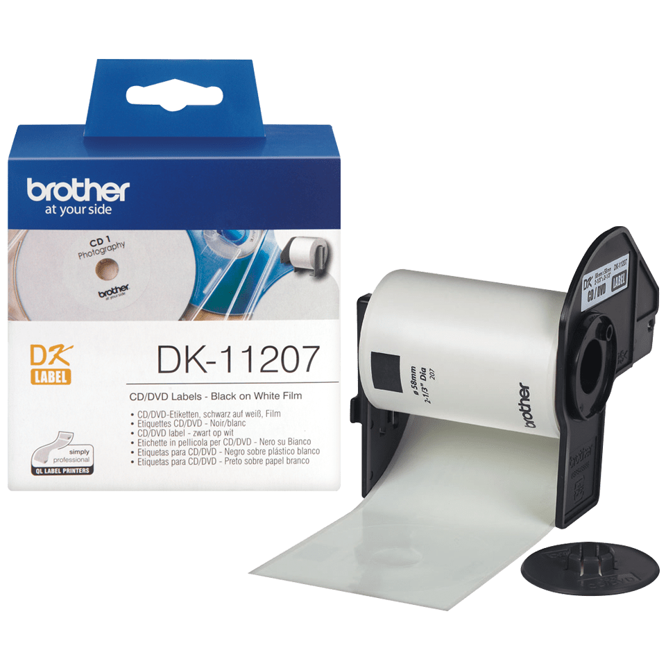 Brother Einzeletiketten DK-11207 / DK11207, schwarz auf weiß, Ø 58 mm, 100 Etiketten